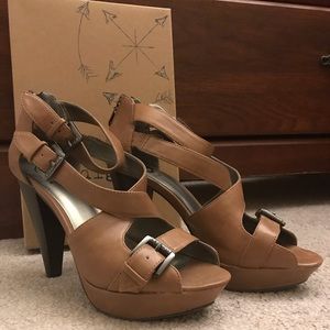 Tan buckle heels
